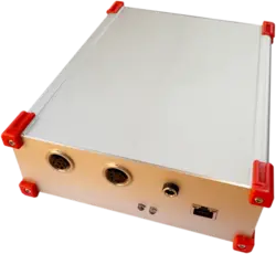 Front view Sensorbox with connections for gas- and wire sensor, power supply and network