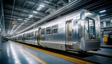 Blanker Metro-Wagenkasten aus Aluminium-Strangpressprofilen in der Fertigungshalle