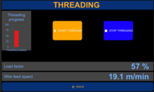 Screen for threading function - feeds the wire into the liner with a preset length
