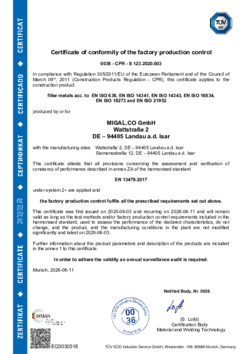 Certificat de conformité du contrôle de production